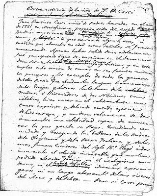 Borrador autógrafo de la Breve noticia de la vida de J.B. Casti
