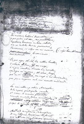 Borrador autógrafo del Canto I (estancia I pegada sobre un texto anterior)