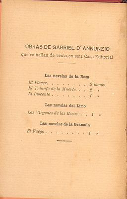 Catálogo de Obras de d'Annunzio